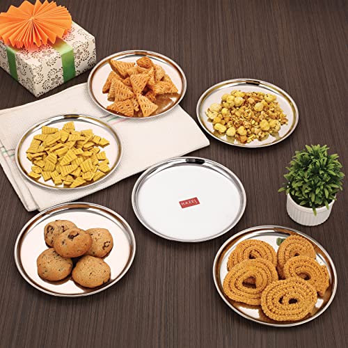 Image of HAZEL Stainless Steel Snack Plates with Mirror Finish | 16 cm Quarter Plates Set for Kitchen | Glossy Finish Thali, Set of 6