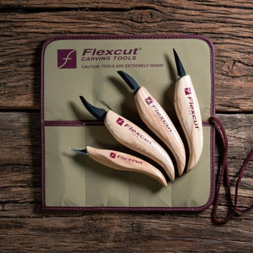 Image of FLEXCUT Wood Carving Tools Set 4 Piece Carving Knife Set KN100, Whittling Knives Include Solid Ash Handle