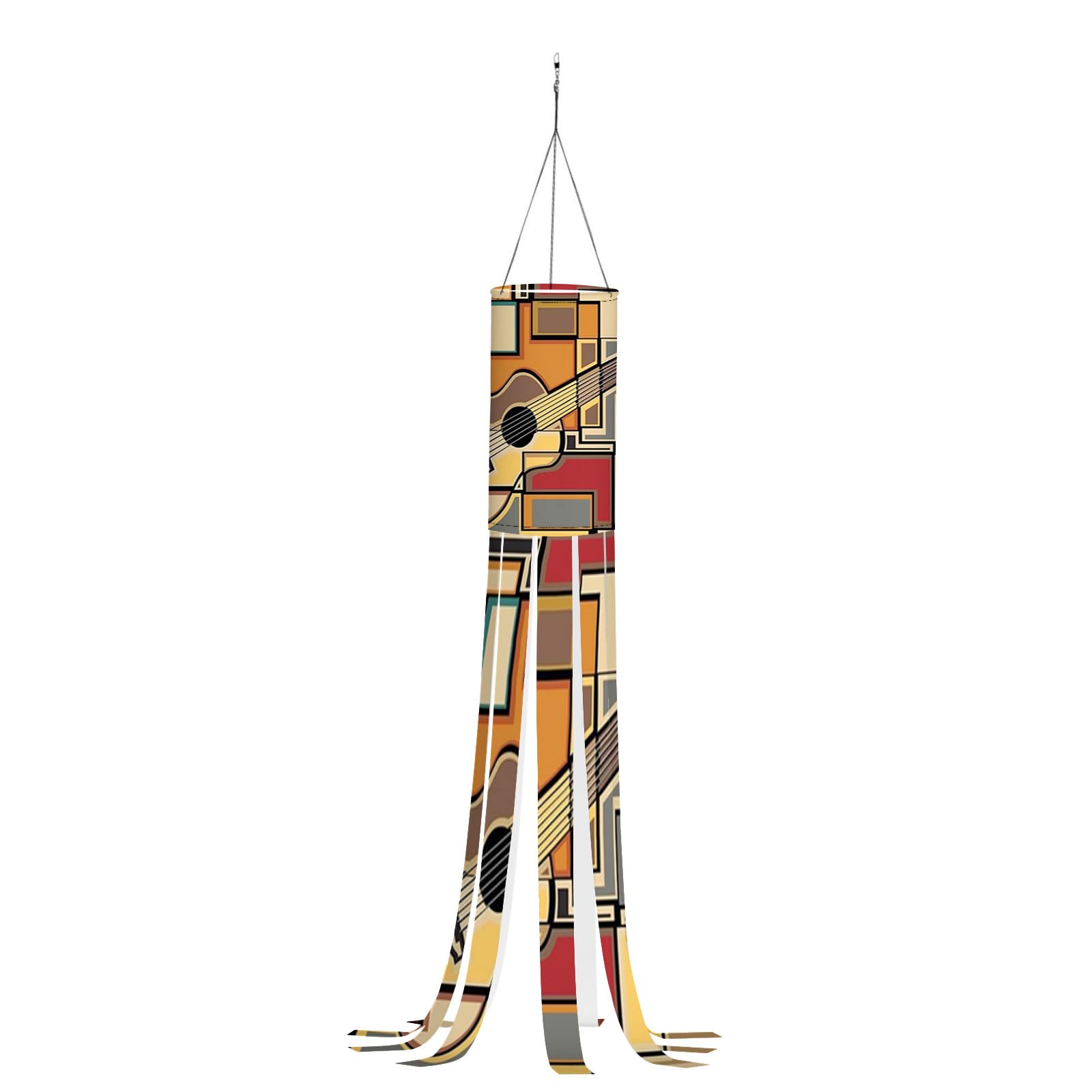 GULTMEE Taknne Geometric Guitar,Windsock Colorful Hanging Decoration,Funky Fractal Geometric Square Shape,for Halloween Front Yard Patio Lawn Garden Party Decor,Multicolor,S-with Light