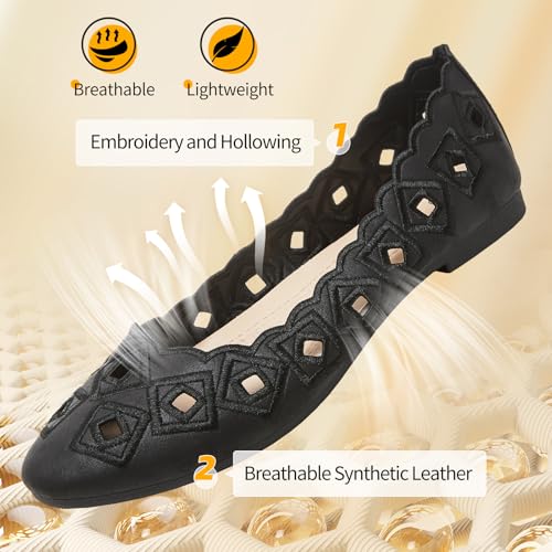 Women's Ballet Flats Shoes with Breathable Eyelet,Black and White Dress Shoes for Women,Soft Memoery Foam Flats for Women2