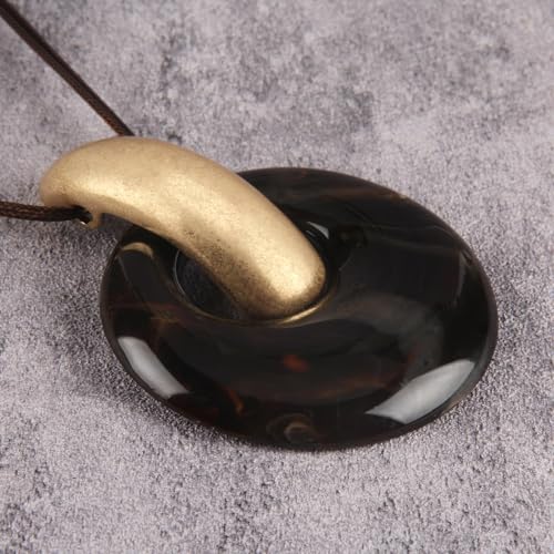 GelConnie Long Necklaces for Women Boho Large Pendant Necklace Casual Bohemian Brown Leather Choker Sweater Circle Statement Stone Necklace4