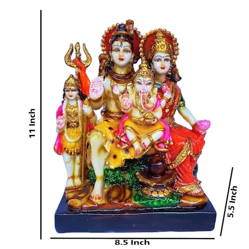 Image of KRISHNAGALLERY1 Polyresin Marble Shiv Parvati Ganesh Family Statue Idol Statue Sculpture 9 Inch (Antique Color)