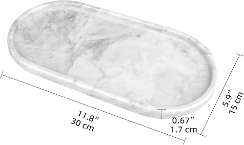 Miniatura 2 de HESHIBI Bandeja ovalada de mármol para tocador de baño, bandeja decorativa pequeña de piedra natural de lujo, dispensador de jabón, bandeja de