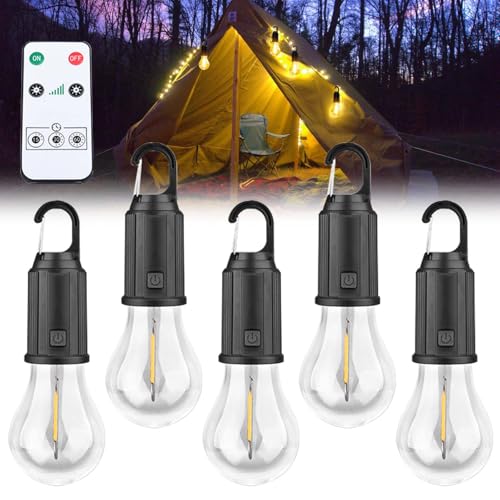 GAOUTO 5 Stück Campinglampe, Lantern Mit Fernbedienung, Wiederaufladbare Suchscheinwerfer Mit Haken, lampen lampe aufladbar,Zeltlampe Glühbirne...
