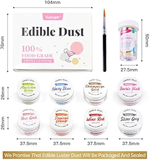 Edible Glitter Set 8 Colors, 4g/bottle, Edible Glitter for Drinks, Food Grade Sujoygar, Luster Dust for Cake Decorating, Cookie, Cupcake, Cocktail, Baking, Strawberries, Chocolates