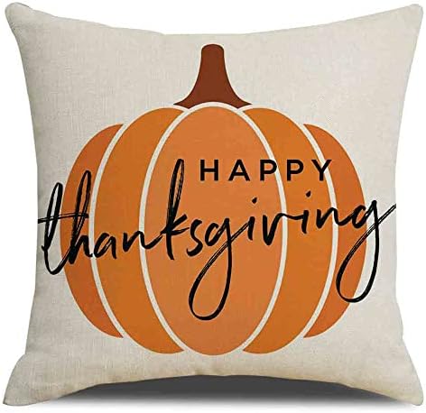 QIQIANY Happy Thanksgiving with Pumpkin Decorative Throw Pillow Cover 18 x 18 Inch Square Linen Home Decor Thanksgiving Farmhouse Throw Pillow Case Cushion Cover Sofa Bed Car Chair Living Room