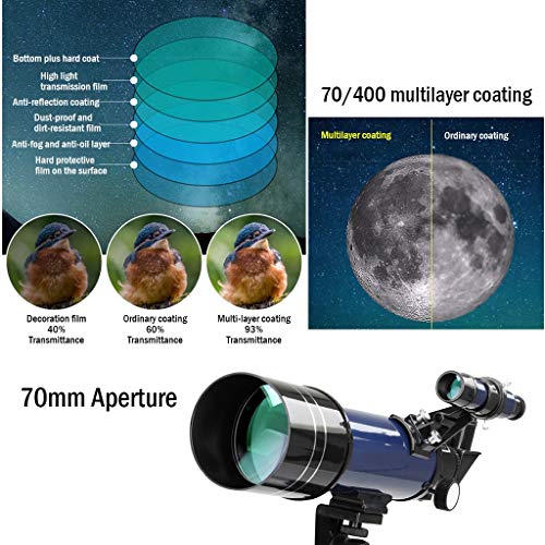 Telescopio refractor YXCKG 70mm 400mm con trípode altazimutal miniatura 4