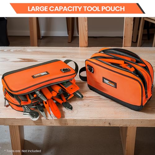 TUFFWORX Small Tool Bag, Multipurpose Zippered Tool Pouch Bag with Dual Compartment, 26 x 8 x 16 cm Portable Tool Storage Organizer, Orange 7 TUFFWORX Small Tool Bag, Multipurpose Zippered Tool Pouch Bag with Dual Compartment, 26 x 8 x 16 cm Portable Tool Storage Organizer, Orange - Image 7