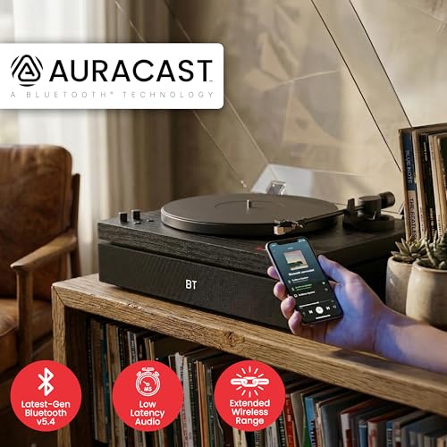 Image of AudioSource Vinyl Record Player, 120W All-in-one Turntable with 2.1 Channel Built-in Speaker, Bluetooth 5.4, Built-in Subwoofer, High Fidelity 2-Speed Belt Drive, Patented Isolation System, Black