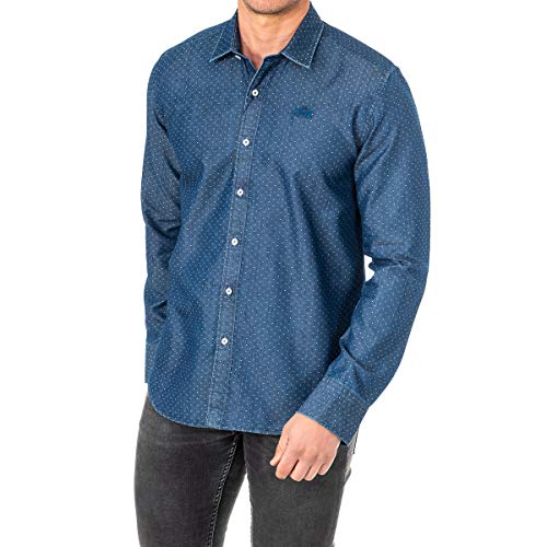 La Martina Herren Man Shirt L/S Jaquard Jeans Hemd, Blau (Medium Indigo...