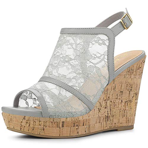 Allegra K Women's Open Toe Platform Heel Lace Wedges Sandals