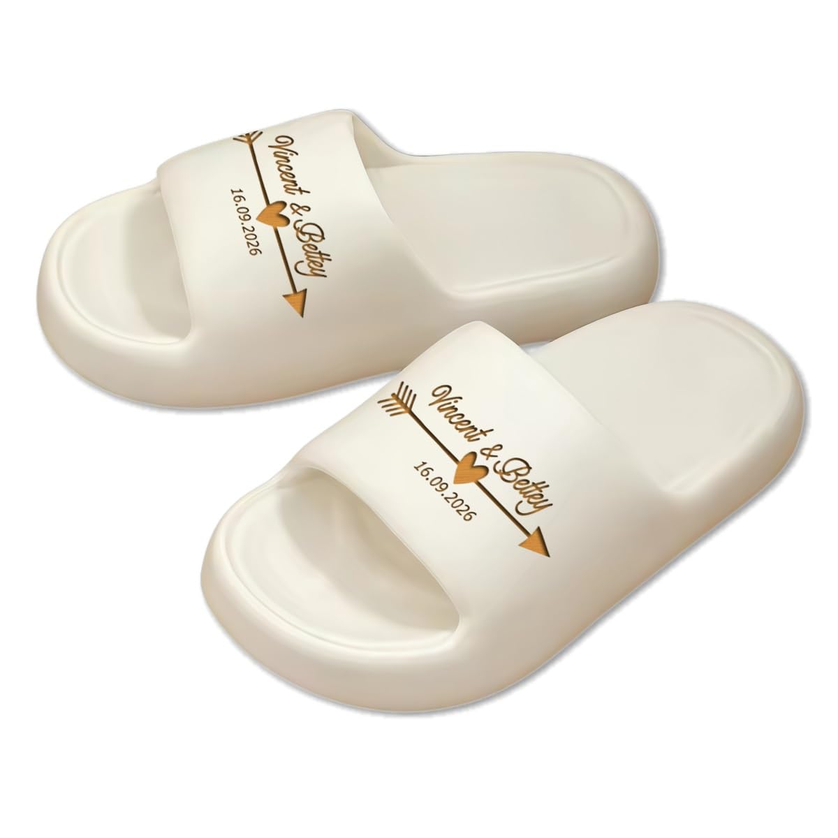 Personalised Wedding Sliders With Names Dates, Bridal Party Slippers, Custom Bridesmaid Slides, Party Gifts, Bride Sandals(White)