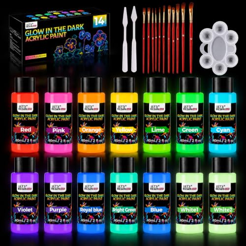 Image of 14 Colors Glow in the Dark Acrylic Paint (60ml /2oz),Neon Craft Paint
