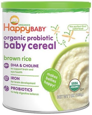Happy Bellies Brown Rice Cereal with DHA, Pre & Probiotics + Choline 7 oz (198 g) (Pack of 2)