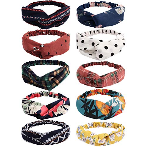 Jaciya 10 Colors Women Headbands Boho Headbands Turban Twisted Hair Bands Summer Sport Headband Elastic Hair Bands Criss Cross Hair Wrap Hair Accessories Mother’s Day Gift for Women Girls…