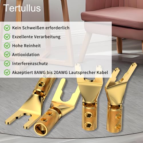 5. Bild von Tertullus 8 Stück Reines Kupfer Vergoldete Schrauben Lautsprecher Kabelschuh Gabel Klemmen Gabelschuhe U Stecker Für HiFi Anlage Verstärker/Lautsprecher, Lautsprecherkabel Bis 4,5mm