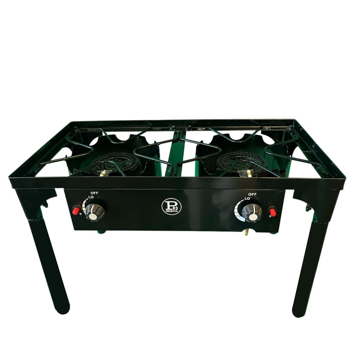 INTEC - Fornello a gas 2 fuochi Barbecue grill 9 kW 2 in 1: 2 bruciatori in ghisa + 1 piastra grill ghisa, 3 altezze modulabili Piezo