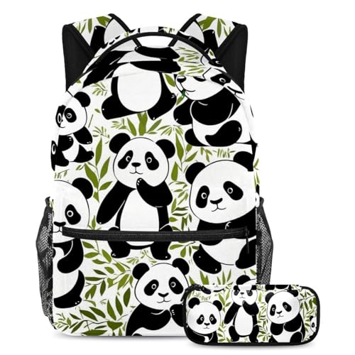 Sac à dos panda avec trousse assortie pour l'école des filles et garçons