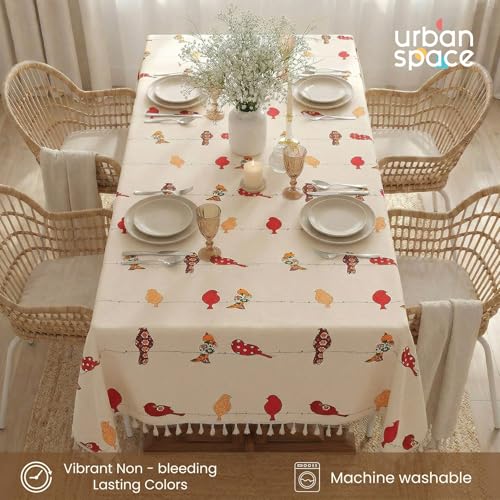 Image of Urban Space 100% Cotton Square Dining Table Cover, Printed Anti Skid Table Cloth for Dining /Center Table, for Upto 4 ft x 4 ft Table (Size - 48 inch x 48 inch - Square, Humming Bird Red)