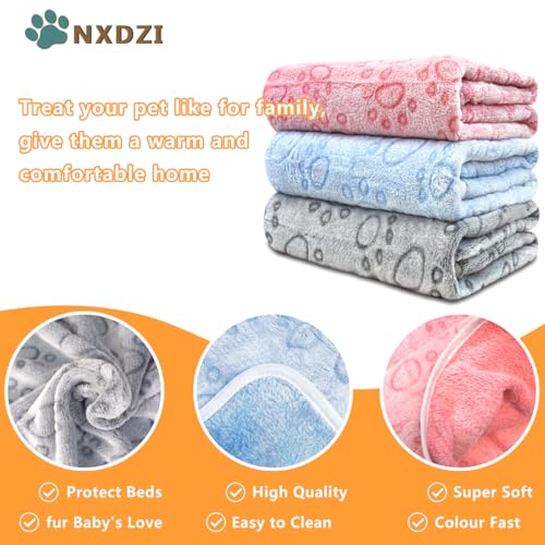Dog Blankets for Dogs, 3 Pack Dog Blanket Washable 23" x 16", Fuzzy Soft Pet Mat Throw Cover for Kennel Crate Bed, Cute Paw Pattern, Cat Blanket, Blankets for Dogs, Pet Blanket - Image 3