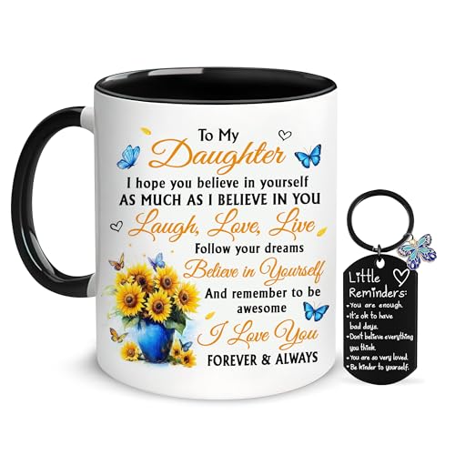 Hyturtle To My Daughter From Mom Gift Set – Mug & Keychain Combo For Birthday, Mother's Day, or Christmas – Daughter Cups From Mom - Meaningful Keepsake of Love