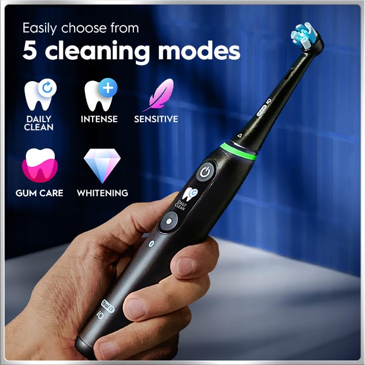 Image of Oral-B Rechargeable Electric Toothbrush, iO7 Limited Deep Clean + Protect, 5 Cleaning Modes, Interactive Display, Visible Pressure Sensor, 2 Brush Heads, Charging Travel Case, Sapphire Blue