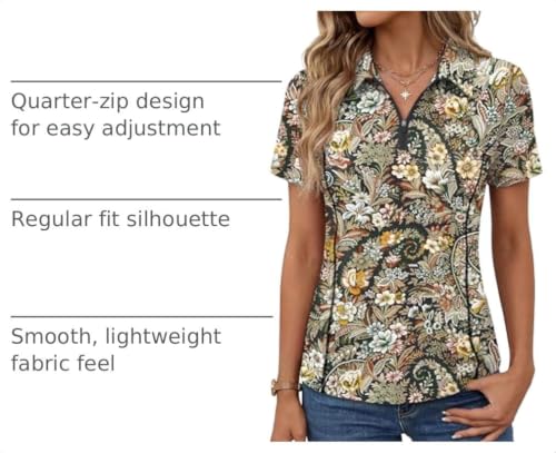 Image of LOMON Women's Short Sleeve Athletic Polo Shirt High Performance Stretch Quarter Zip Top for Golf Tennis