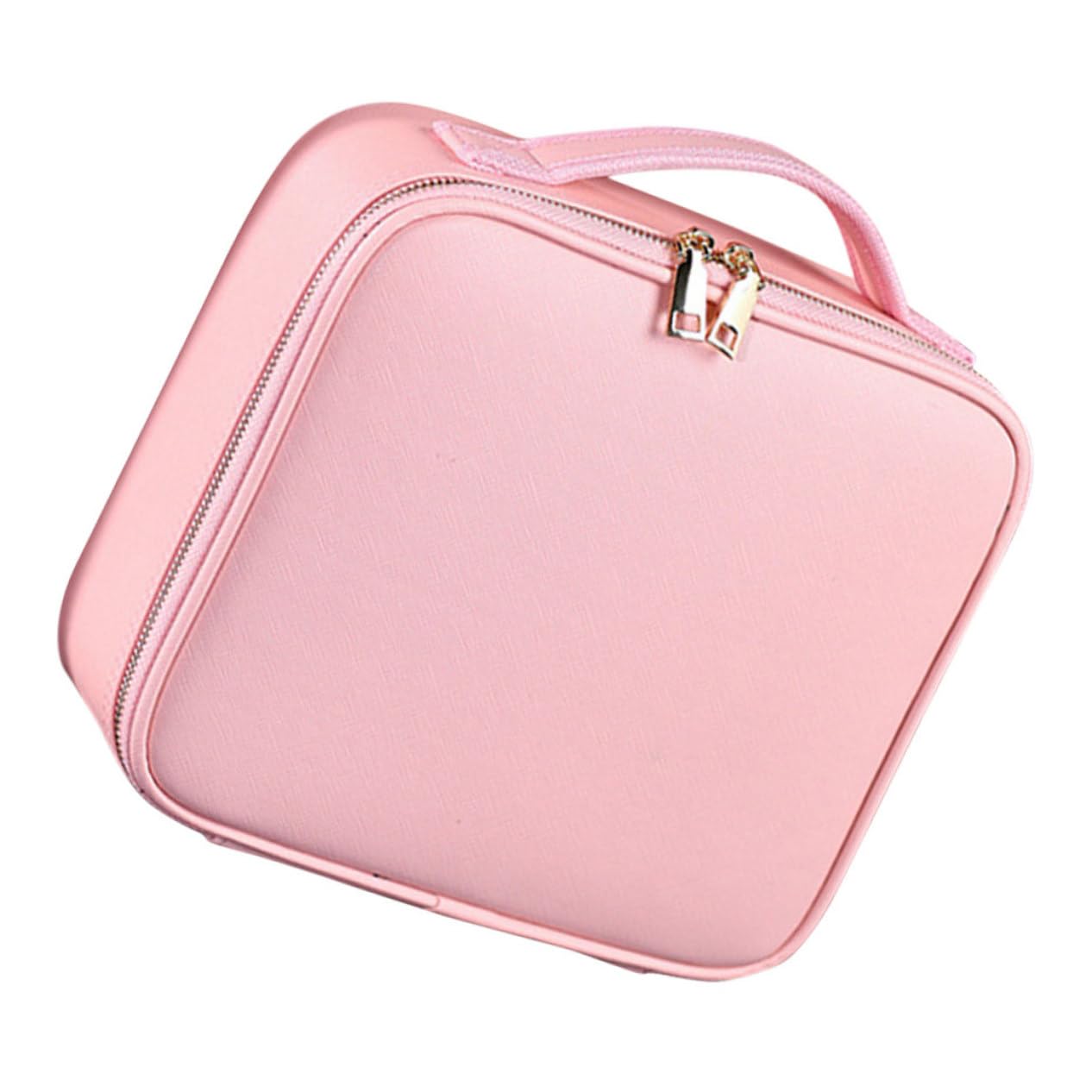 Trousse de Maquillage de Voyage Rose en Cuir Pu, Capacité | Compartiments Réglables, Cloisons Amovibles, Fermeture Éclair, Usage Maison ou Déplacement, Style Simple