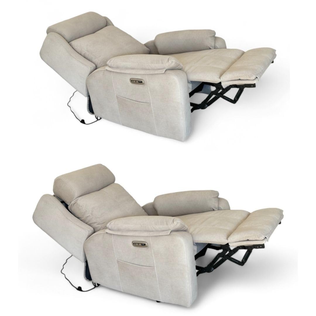 Sillon Relax Reclinable Eléctrico, Gravedad Cero | Con Cabezal Eléctrico, Desenfundable, Espuma Suave, Puerto USB | Madera de Pino | Sillones para el Salon | Silla Sofa | Sillones Modernos | Beige