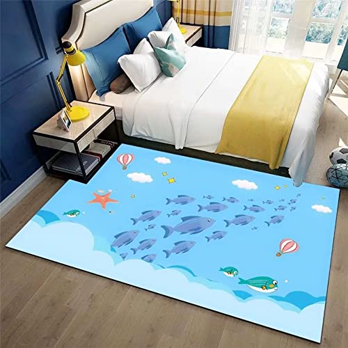 Xiaosua Kinderteppich Klein Wohnzimmer Teppich Blau Cartoon Fisch Muster Haltbarer Teppich Sofa...