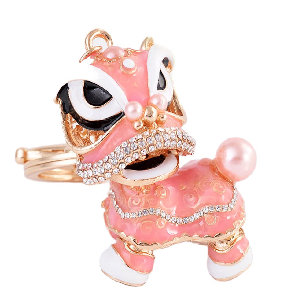 Animal Kechain,Men Keychain Lovely Chinese Lion Dance Key Chain,Pink