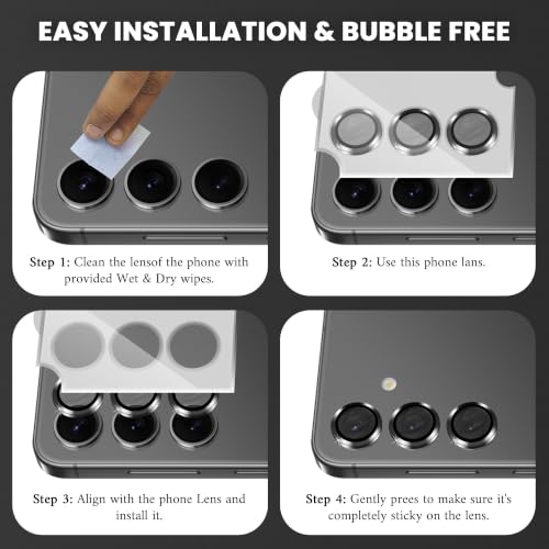 Image of ArmourPro Camera Lens Protector for Samsung Galaxy S23 and Samsung S24 with Auto Alignment Installation Frame, AR+AF Coated Tempered Glass Camera Rings, Anti-Scratch, Case Friendly | Black