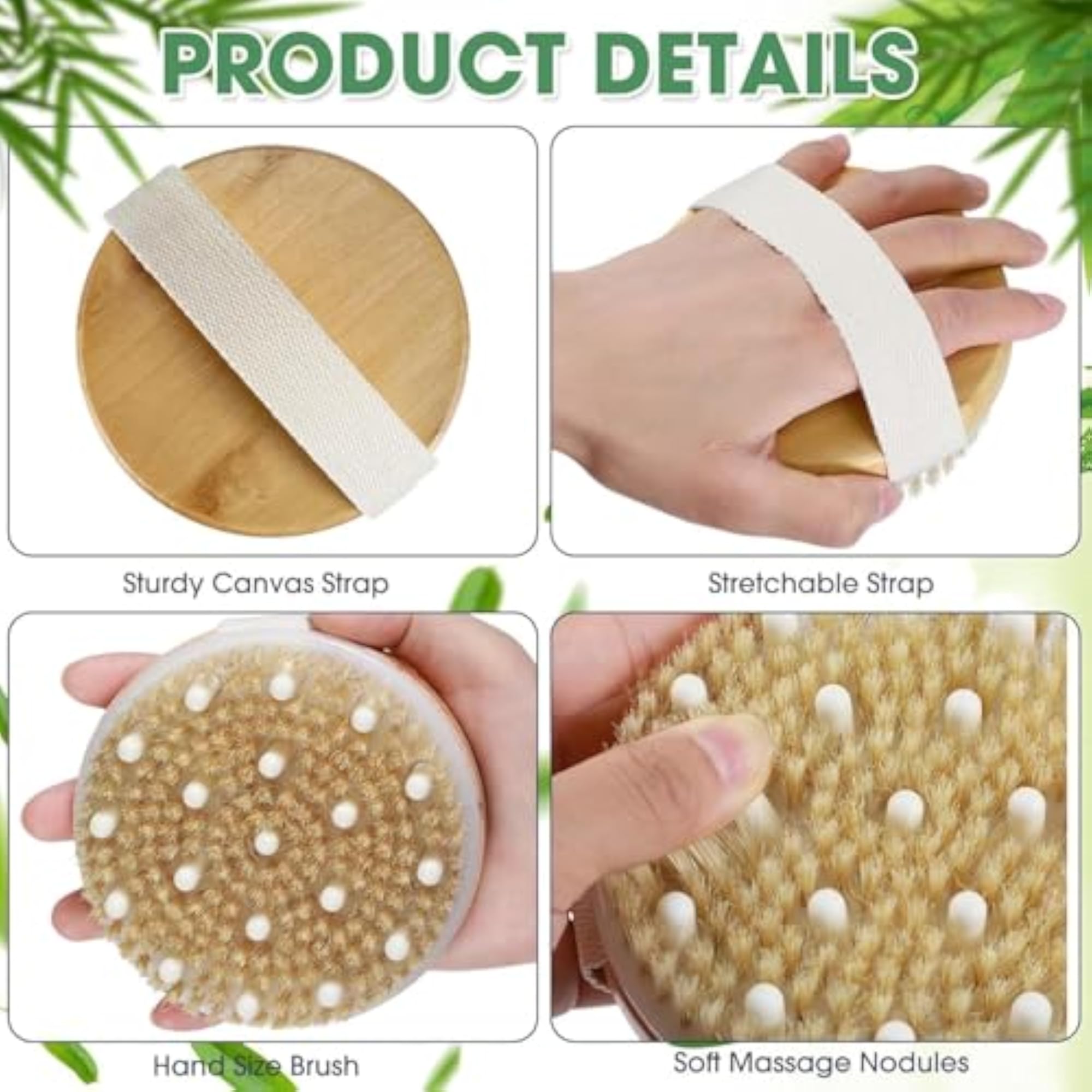 Wooden Round Body Brush with Bristles and Massage Nodes
