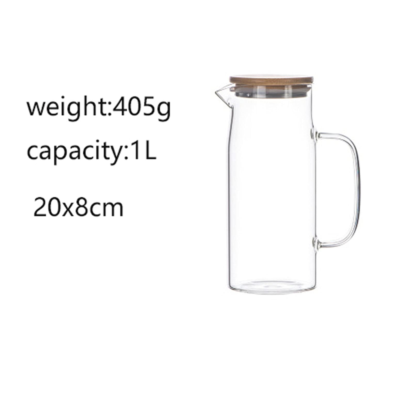 Jarra de Agua Transparente para Nevera, Jarra de Vidrio Grueso con Tapa de bambú, Ideal para Zumo, café, Limonada y té Helado.