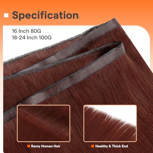 Image of Full Shine Butterfly Weft Hair Extensions Human Hair 20 Inch 100g | Cinnamon Copper Remy Hair, Seamless Micro Beads, Invisible Blend, Easy Wear & Remove, Party Look, Long Straight for Women