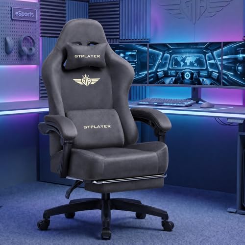 Image of GTPLAYER Big and Tall Gaming Chair 400lbs Heavy Duty Office Chair with Foot Rest, High Back Pocket Spring Ergonomic Computer Chair for Adults,Wide Comfy Seated Cushion with Linkage Armrests,Light Grey