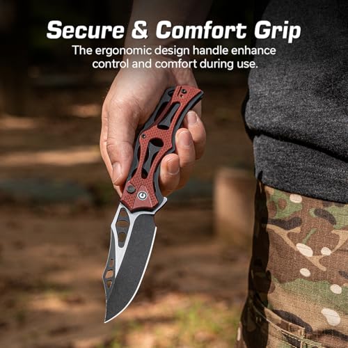 Image of CIVIVI Pocket Knife for Men, Biophase Flipper Tactical Folding Knife, 3.48 inch Nitro-V Blade Aluminum with G-10 Handle, Lightweight Skeletonized EDC Knife for Camping Hunting, C23083C-1 (Burgundy)