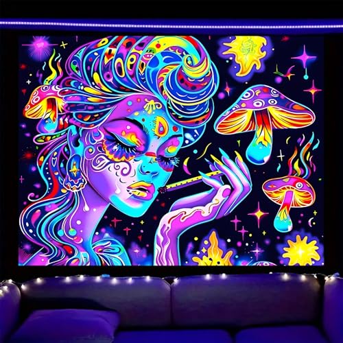 Image of Nuxovilar Mushroom Girl Wall Tapestry Polyester 59.05x51.18 In