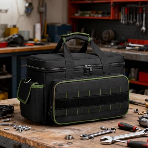 Garvee Tool Bag for Men, 17-Inch Durable Oxford Tool Tote with Padded Handle & Adjustable Shoulder Strap, Multi-Pocket Storage Organizer for Electrician, Carpenter, Handyman, Mechanic blackgreen - image 8