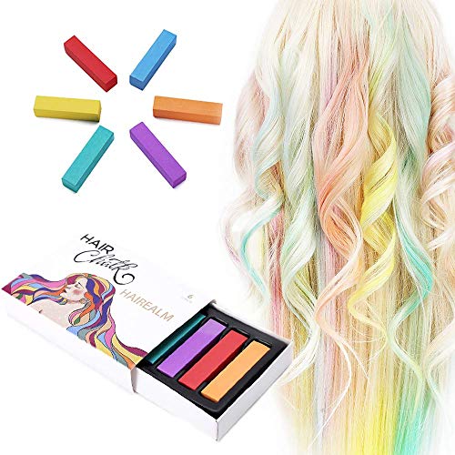 HAIREALM Chalk, Temporary Hair Chalk Pens, Hair Chalk Set, Non-toxic Washable Hair Color, for Kids Hair Dyeing Party, Cosplay CK6