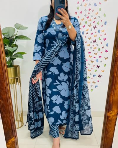 Image of Rangnavi Women's Floral Printed Stright Kurta with Pant & Dupatta Set | Ethnic set | Kurta set