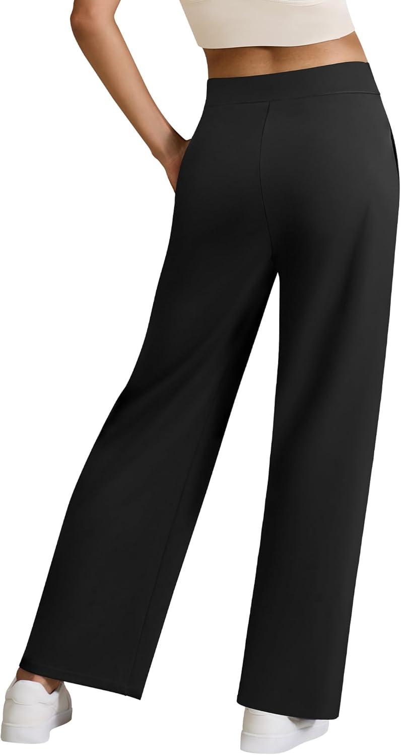 Womens Wide Leg Business Casual Pants High Waisted Button Pull On Dress Work Pants with Pockets - Image 4