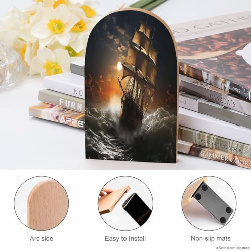 Sujetalibros de madera Sailing Ship in Storm resistente par de accesorios de lujo 5