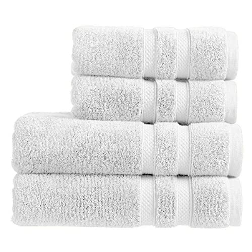Christy Chroma Towel Set | Set of 4 | 2 Bath 2 Hand | Highly Absorbent Heavyweight 675GSM | Bold and Bright | Soft Smooth Bathroom Shower Towels | 100% Cotton | White