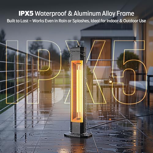 Image of Outdoor Electric Patio Heater, 34-inch 1500W Infrared Tower Heater with Instant Heating, Tip-Over & Overheat Protection, IPX5 Waterproof Space Heater for Patio Garage Workshop Indoor & Outdoor Use