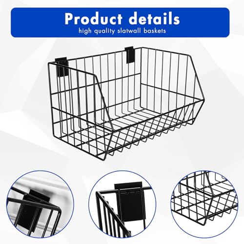 Uiifan 4 Pcs Slatwall Baskets Metal Slatwall Bins Mounted Slatwall Accessories Multi Size Sloped Wire Slatwall Basket For Shops Rooms Storage Display Organizing Max Size 14.8 X 10.8 X 8.9" thumb #3