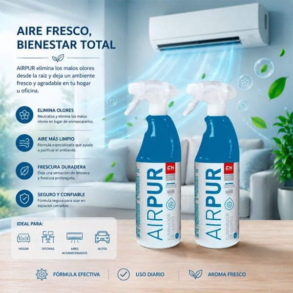 Pack AIRPUR + AIRPUR - Pulverizadores Eliminadores de Olor para Aire Acondicionado 750 ml | Bricoprofesional
