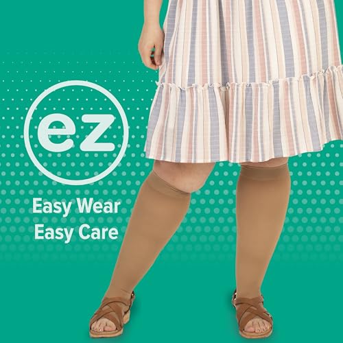 Image of Juzo Dynamic Varin 3511 Knee-High 20-30 mmHg Open Toe Compression Stocking with Silicone Top Band - Men & Women, Petite, 4 (IV), Beige
