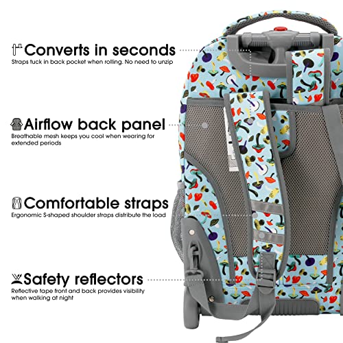 Image of J World Sundance Laptop Rolling Backpack for Girls Boys. Roller Bookbag with Wheels, 20 Inch, Skyshroom