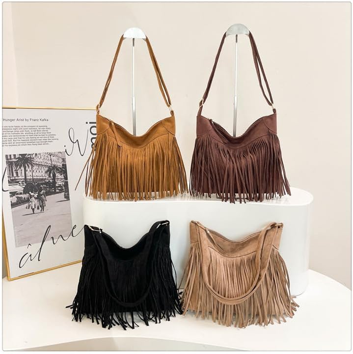 Fringe Hobo Bags for Women - Vintage Suede Tassel Hippie Crossbody Bag Western Purse Cowgirl Purses Tassel Shoulder Bag - Image 7